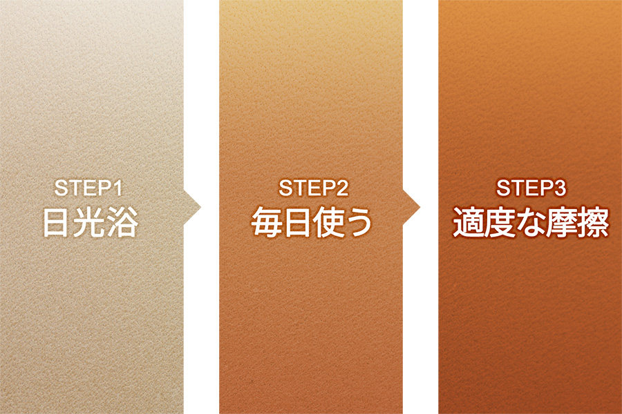 製品の特徴- 「NATURAL TAN LEATHER（ナチュラルタンレザー）」革を